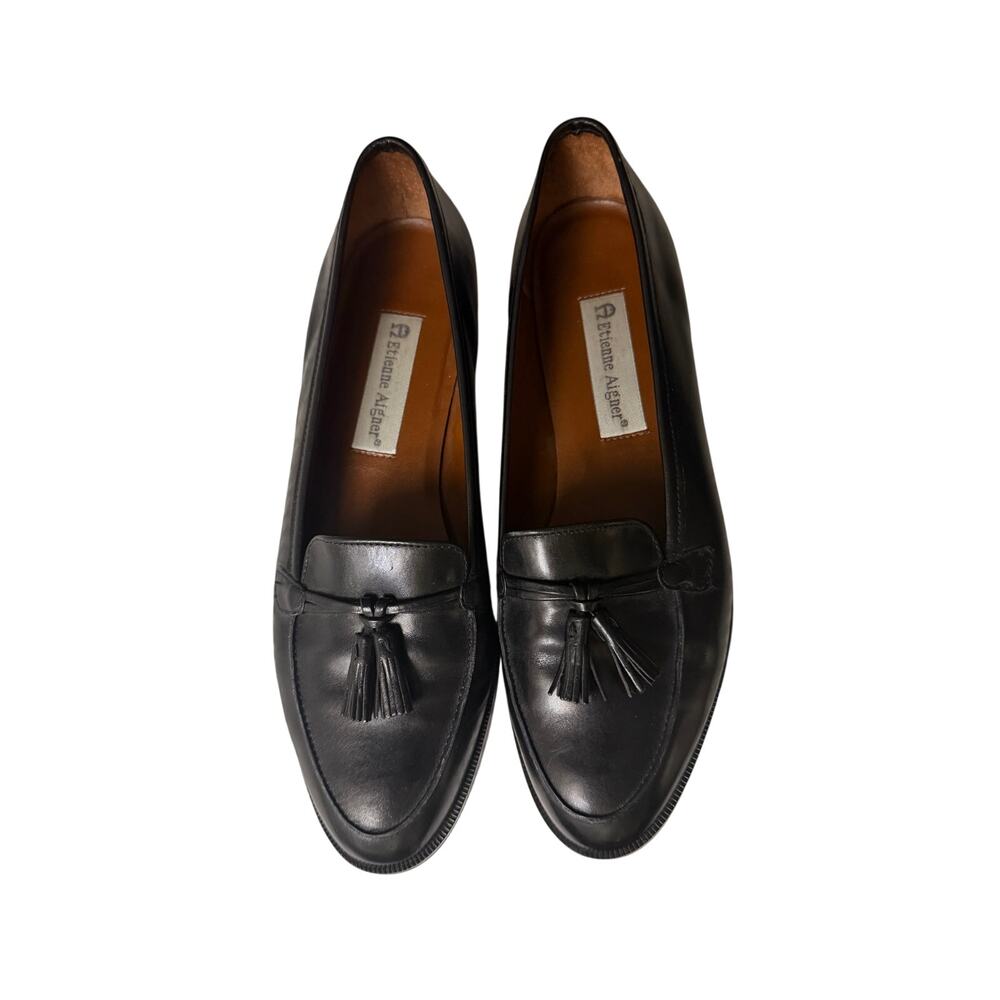 Etienne Aigner Ally Tassel Loafers 8.5M Black Leather Classic Chic